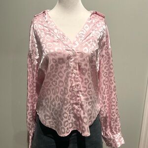 silky pink cheetah print long sleeve pajama top